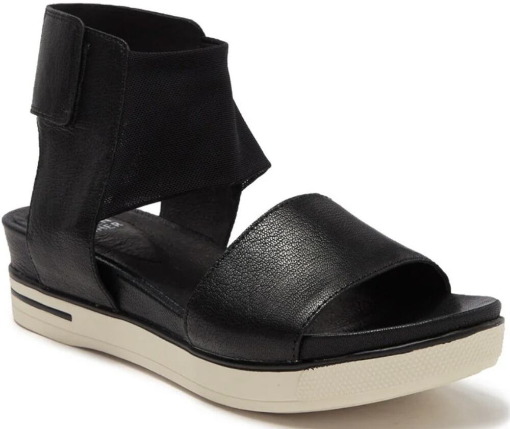 Eileen Fisher Spree Sandal Sport Tumbled Leather Open Mesh Hook Loop Black 9.5